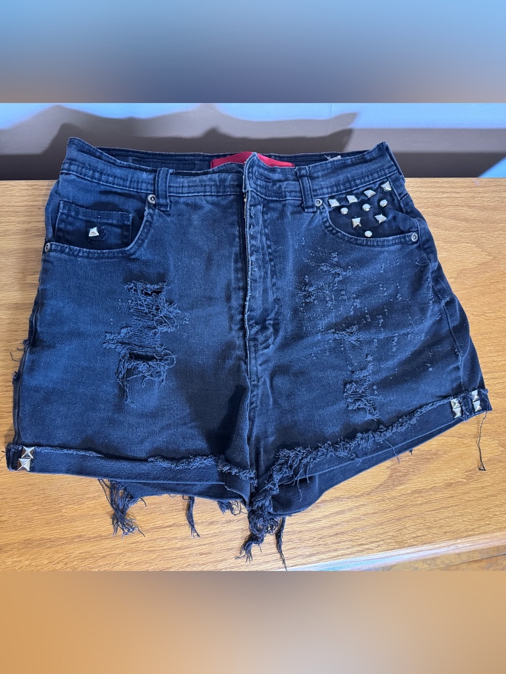 Gloria Vanderbilt Black Distressed Studded Denim Shorts